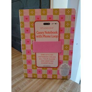 Studio Casey Notebook with Phone Loop - Pink and Mustard Check